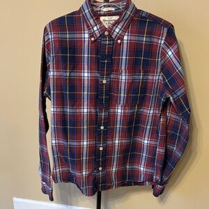 Abercrombie & Fitch Men's Blue and Red Plaid Shirt